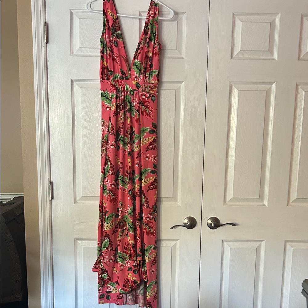 Fashion Nova Coral Floral Wrap Maxi Dress